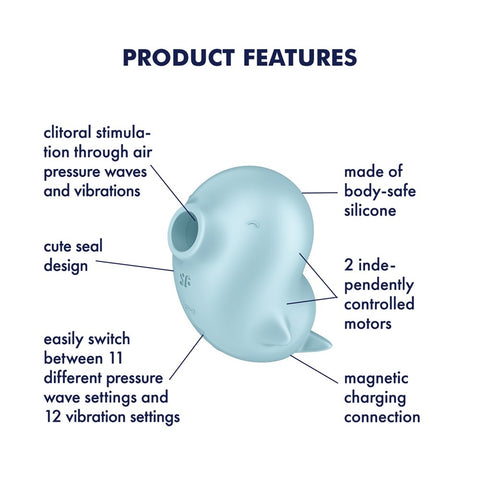 Satisfyer Sassy Seal Air Pulse Clitoral Stimulator Dual Motor Vibrator - Clit Ticklers and Pulsators