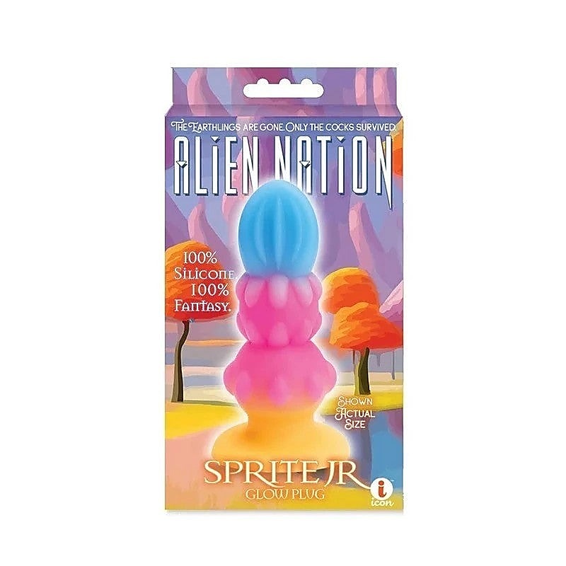 Icon Brands Glow in Dark Alien Pleasure Anal Plug 3 Textured Sections - Butt Plugs