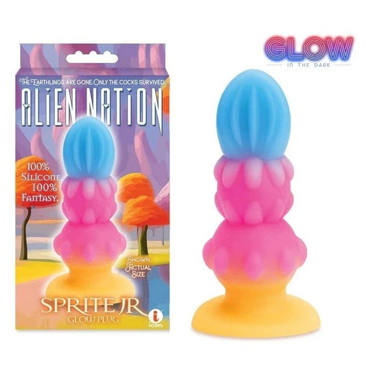 Icon Brands Glow in Dark Alien Pleasure Anal Plug 3 Textured Sections - - Butt Plugs