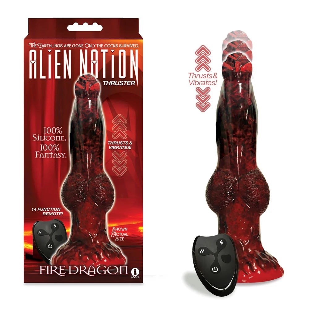 Icon Brands AlienNation Fire Dragon Thrusting Fantasy Dildo with Vibration - Harness Dildos