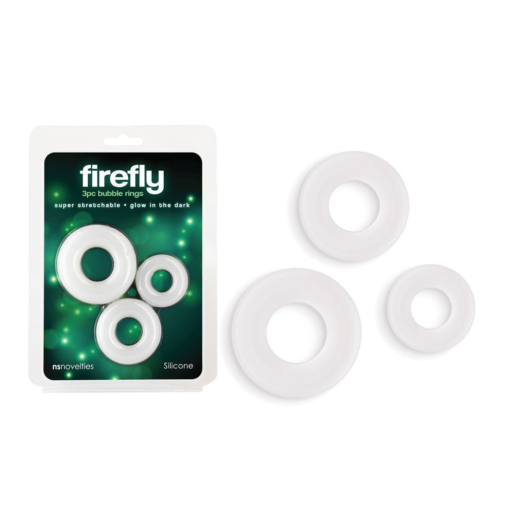 NS Novelties Firefly 3pc Bubble Mens Cock Rings Set Glow in Dark - - Cock Rings