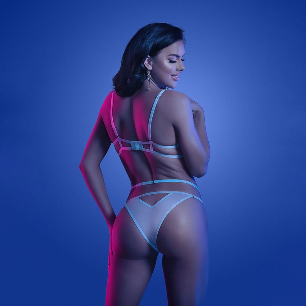 Fantasy Lingerie Luminous Allure Glow Prismatic Bra & Cage Panty Set - - Bras and Bra Sets