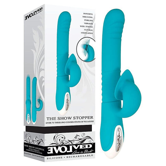 The Show Stopper Teal Vibrator by Evolved - Rabbit Vibrators
