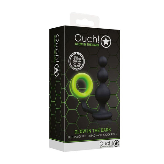 Ouch! Luminous Delight - Glow-in-Dark Beads Butt Plug with Cock Ring - - Anal Beads and Balls