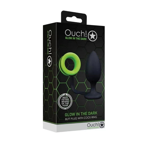 OUCH Glow in Dark Butt Plug with Cock Ring Dual Stimulation Sex Toy - Butt Plugs