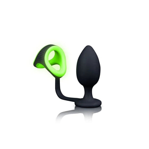 Shots Toys Ouch! Dual Glow Illuminating Plug with Cock Ring and Ball Strap - Cock Rings