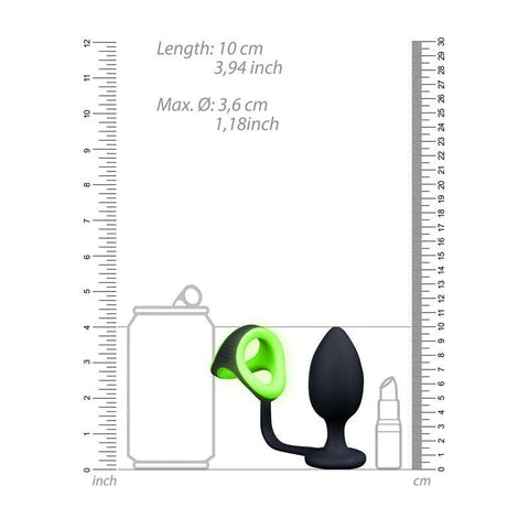 Shots Toys Ouch! Dual Glow Illuminating Plug with Cock Ring and Ball Strap - Cock Rings