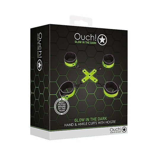 Glow in Dark Hand & Ankle Cuffs with Hogtie by Shots Toys - Cuffs and Restraints