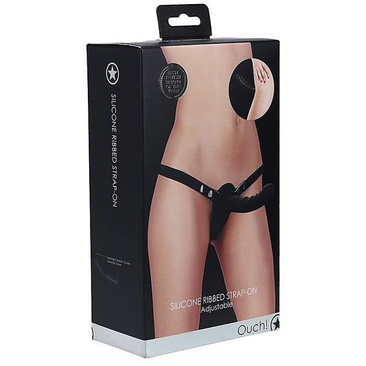 OUCH! Silicone Ribbed Strap-On by Shots Toys - Strap On Sextoys