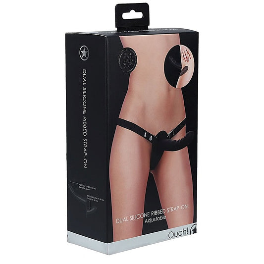 OUCH! Dual Silicone Ribbed Strap-On by Shots Toys - Realistic Dildos