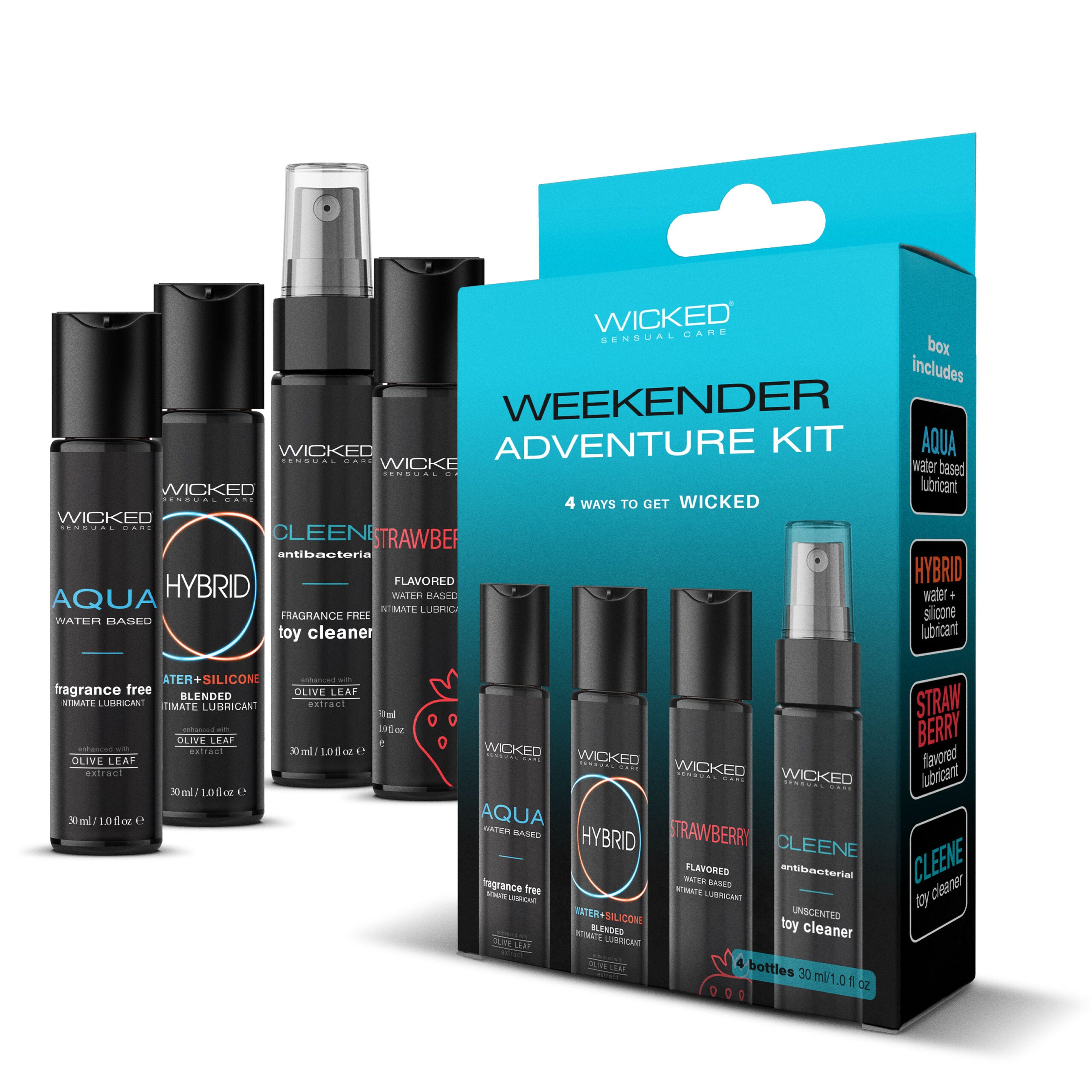 Wicked WEEKENDER ADVENTURE KIT 4 Pack Mixed Lubricants 30ml - Water Based Lubes