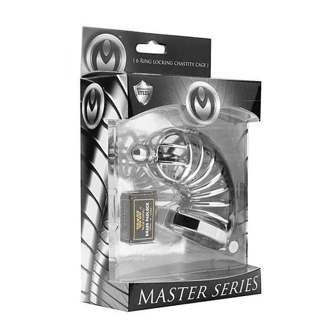 Asylum 6 Ring Locking Chastity Cage by XR Brands - Male Chastity