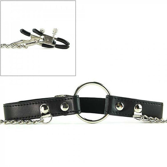 Seize O-Ring Gag With Nipple Clamps by XR Brands - Bondage Gags and Bits