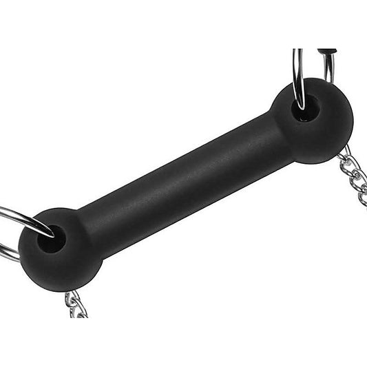 Equine Silicone Bit Gag With Nipple Clamps by XR Brands - Nipple and Clit Clamps