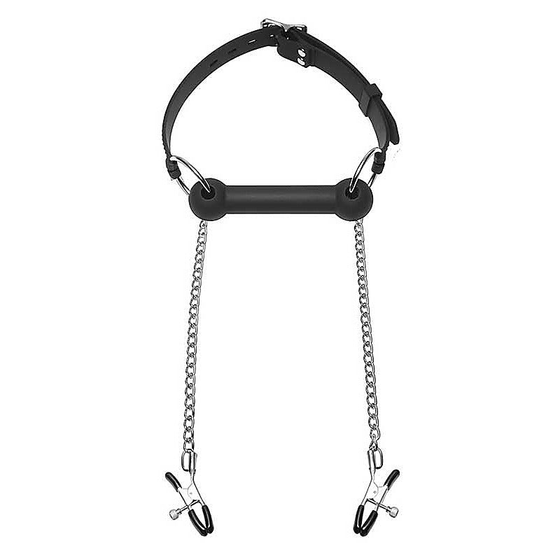 Equine Silicone Bit Gag With Nipple Clamps by XR Brands - Nipple and Clit Clamps