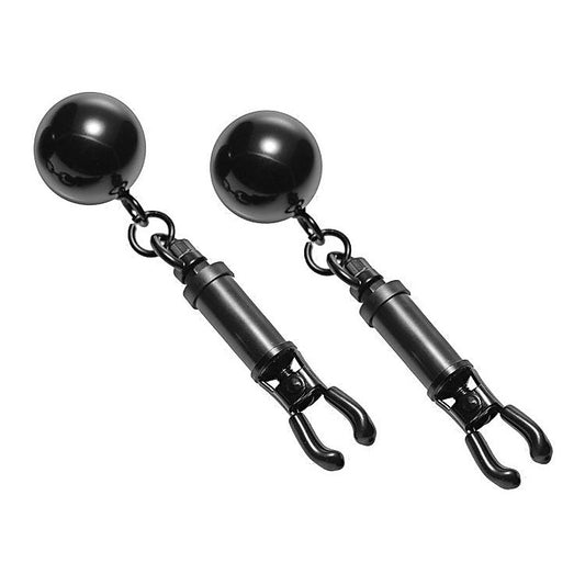 Black Bomber Nipple Clamps With Ball Weights by XR Brands - Breast and Nipple Toys