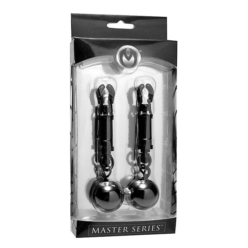 Black Bomber Nipple Clamps With Ball Weights by XR Brands - Breast and Nipple Toys