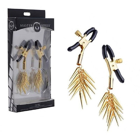 Adjustable Nipple Clamps With Gold Spikes by XR Brands - Nipple and Clit Clamps