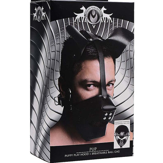 Pup Puppy Play Hood and Breathable Ball Gag by XR Brands - Bondage Gags and Bits