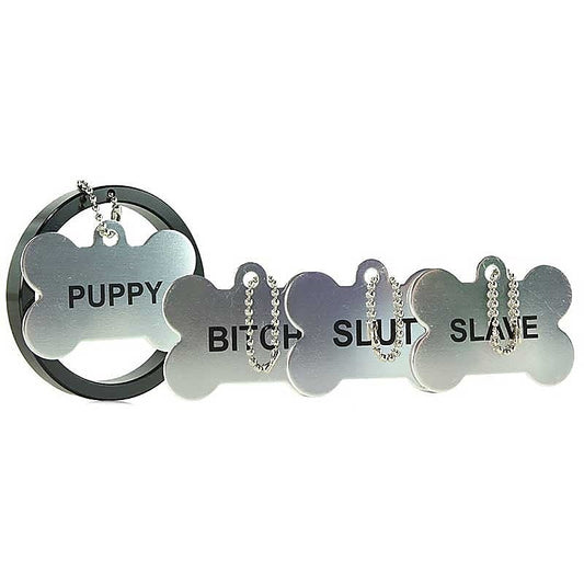 Aluminum Cock Ring With 4 Dog Tags by XR Brands - Cock Rings