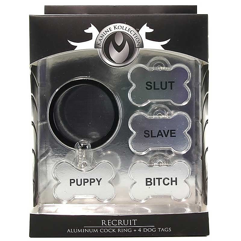 Aluminum Cock Ring With 4 Dog Tags by XR Brands - Cock Rings