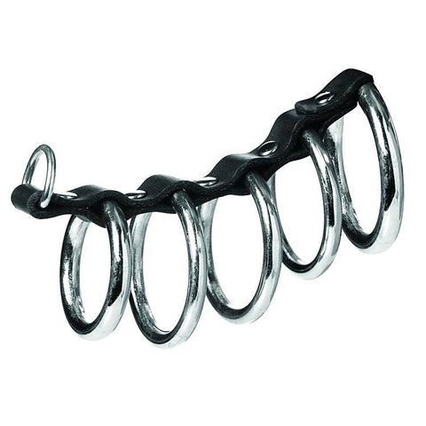 XR Brands Gates of Hell 5 Ring Steel Cock Ring Set with Leather Strap - Cock Rings