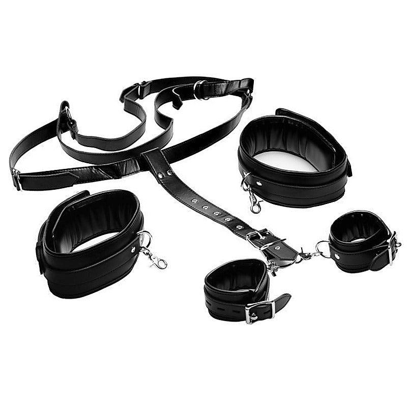 XR Brands Strict Thigh Sling With Wrist Cuffs Black Bondage Restraint - Cuffs And Restraints