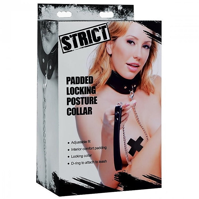 Padded Locking Posture Bondage Collar by XR Brands - Collars and Leads