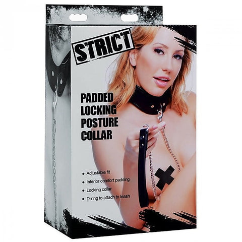 Padded Locking Posture Bondage Collar by XR Brands - Collars and Leads