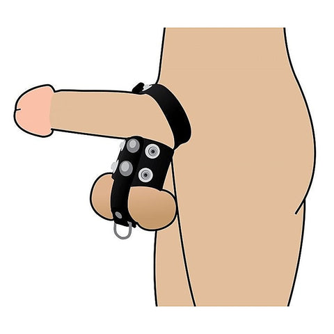 XR Brands Strict Cock Strap And Ball Stretcher Black with Adjustable Fit - Cock Rings