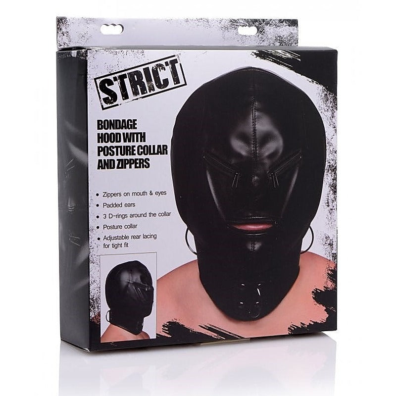 Premium Strict Hood Mask Zipper by XR Brands - Bondage Hoods