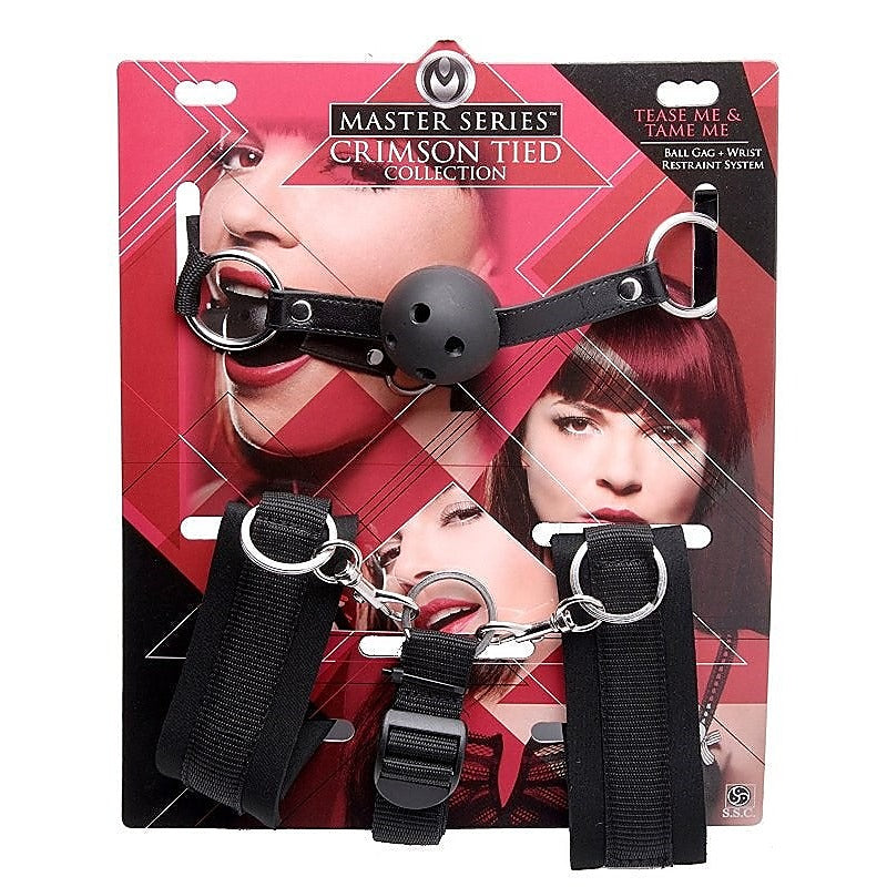 Tease Me & Tame Me Ball Gag & Wrist Restraint System - Cuffs And Restraints