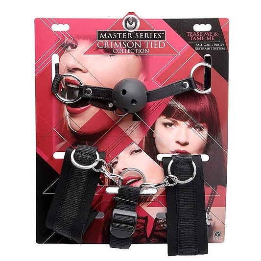 Tease Me & Tame Me Ball Gag & Wrist Restraint System - Cuffs And Restraints