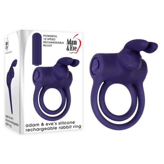 Adam & Eve Silicone Rechargeable Rabbit Ring -Blue - - Cock Rings
