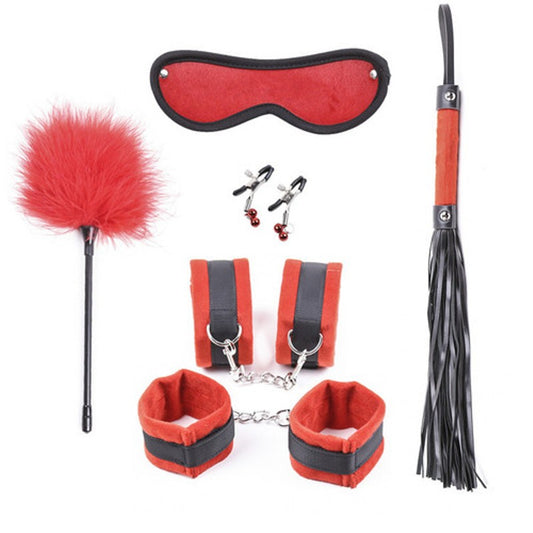 Black and Red Plushy 6 piece Bondage Kit - - Bondage Kits