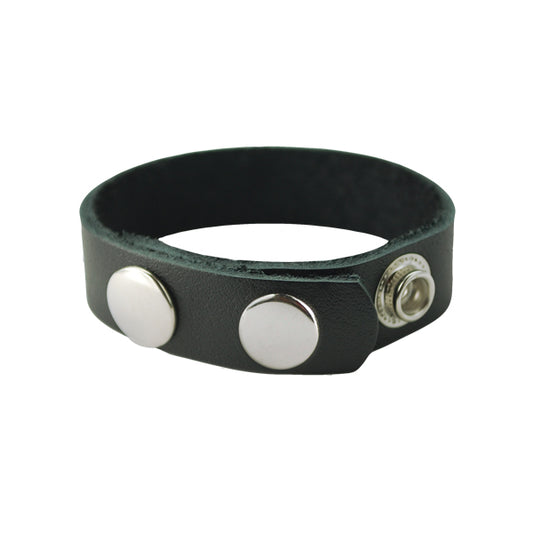 3 Snap Adjustable Plain Black Leather Cock Ring - - Cock Rings