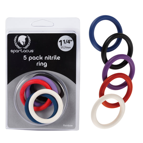 Rainbow Nitrile Cock Ring 5 Pack - - Cock Rings