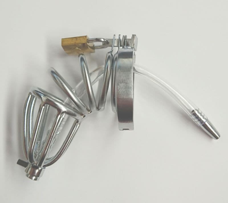 Chastity Device with Cock Ring and Catheter Tube - - Male Chastity