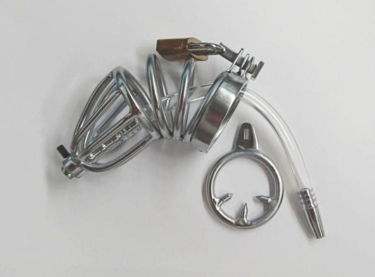 Chastity Device with Cock Ring and Catheter Tube