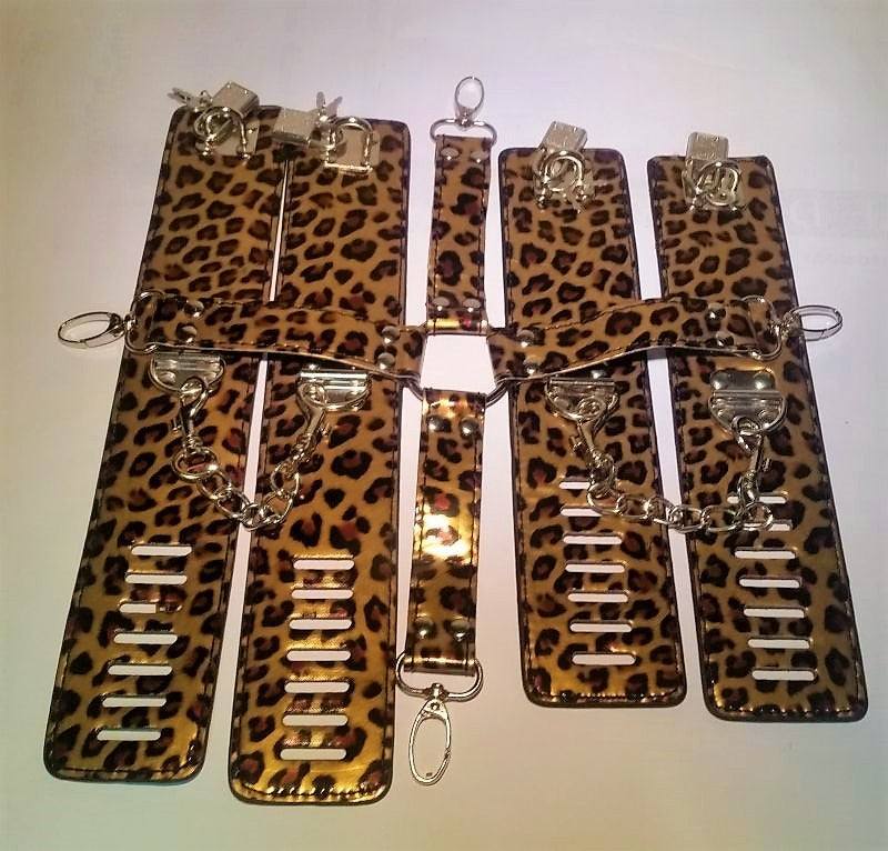Wild Leopard Wrist and Ankle Cuffs with Hogtie - - Cuffs And Restraints