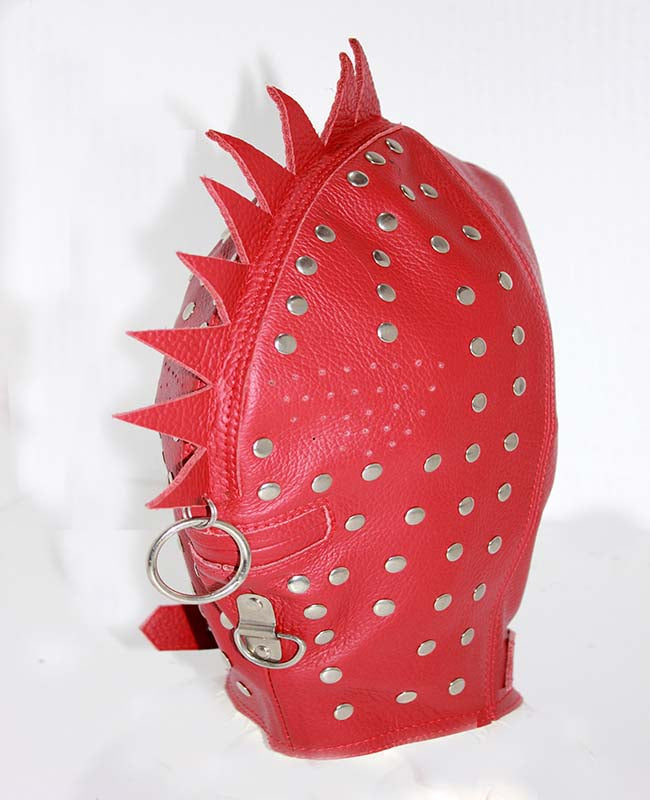 Cyclops Leather Bondage Spiked Hood - - Bondage Hoods