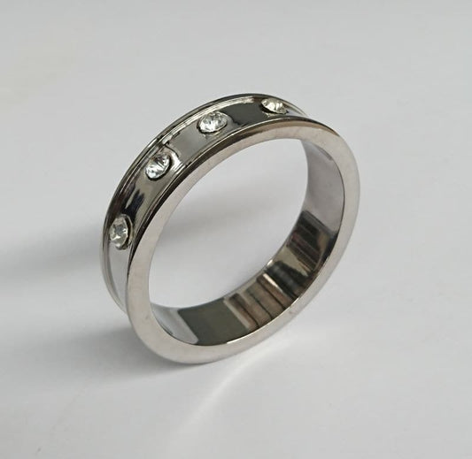 Deep Shallow Steel Cock Ring with Diamond Gem