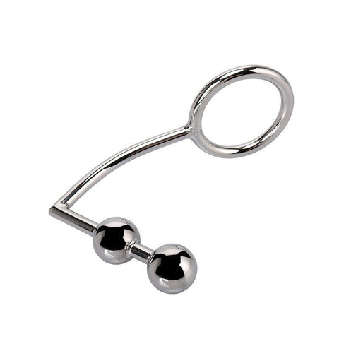 BDStyle Double Anal Intruder Cock Ring Dual Anal Stimulation Steel - Butt Plugs
