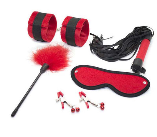 Downy Fetish Play Kit 5 Pcs Black And Red - - Sex Kits