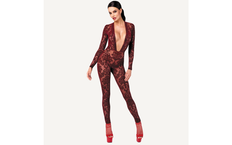 Noir Handmade Kink Royal V Neck Womens Catsuit Red