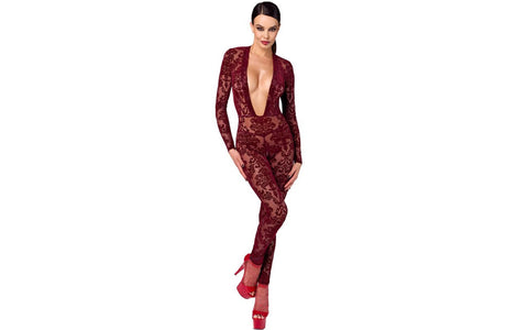 Noir Handmade Kink Royal V Neck Womens Catsuit Red