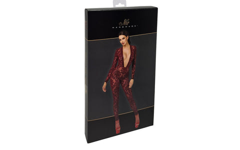 Noir Handmade Kink Royal V Neck Womens Catsuit Red