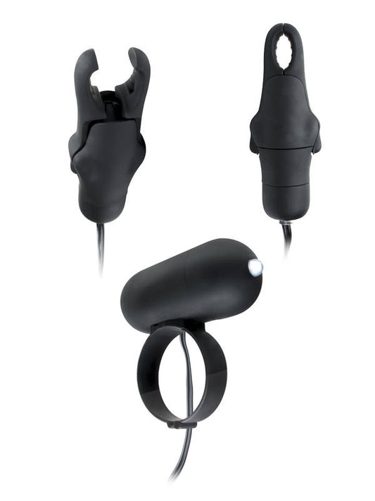 Fetish Fantasy Vibrating Cock Ring With Nipple Clamps - - Nipple and Clit Clamps
