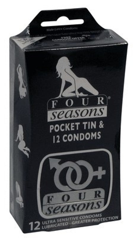 Four Seasons 12s Regular Condoms in Black Collectors Tin - - Condoms