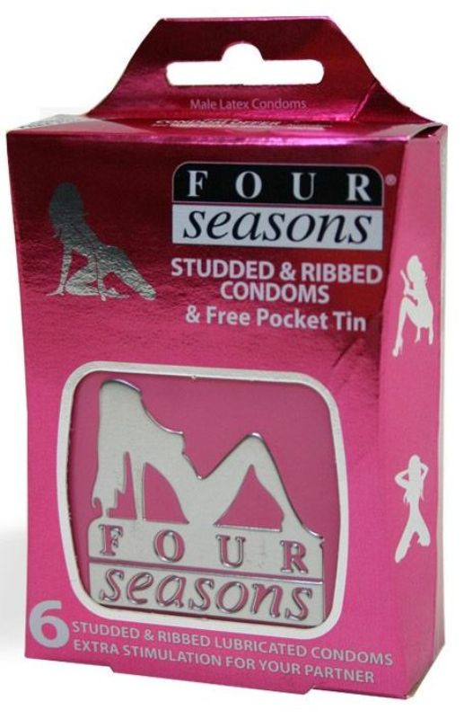 Four Seasons Studded and Ribbed Condoms in Pocket Tin 6 pack - - Condoms